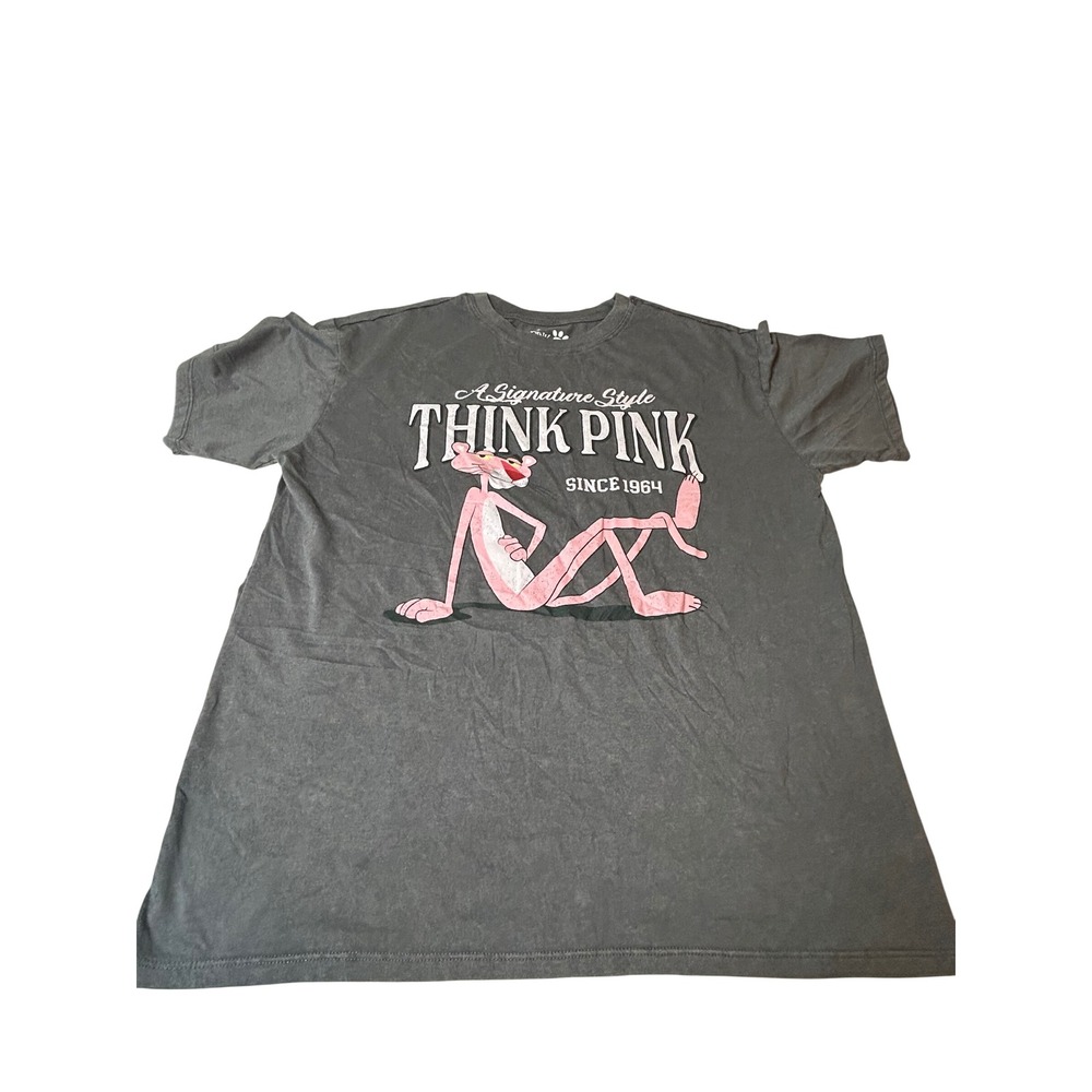 Pink Panther T-Shirt Men's XL Gray Think Pink Graphic Tee Acid Wash MGM Freeze